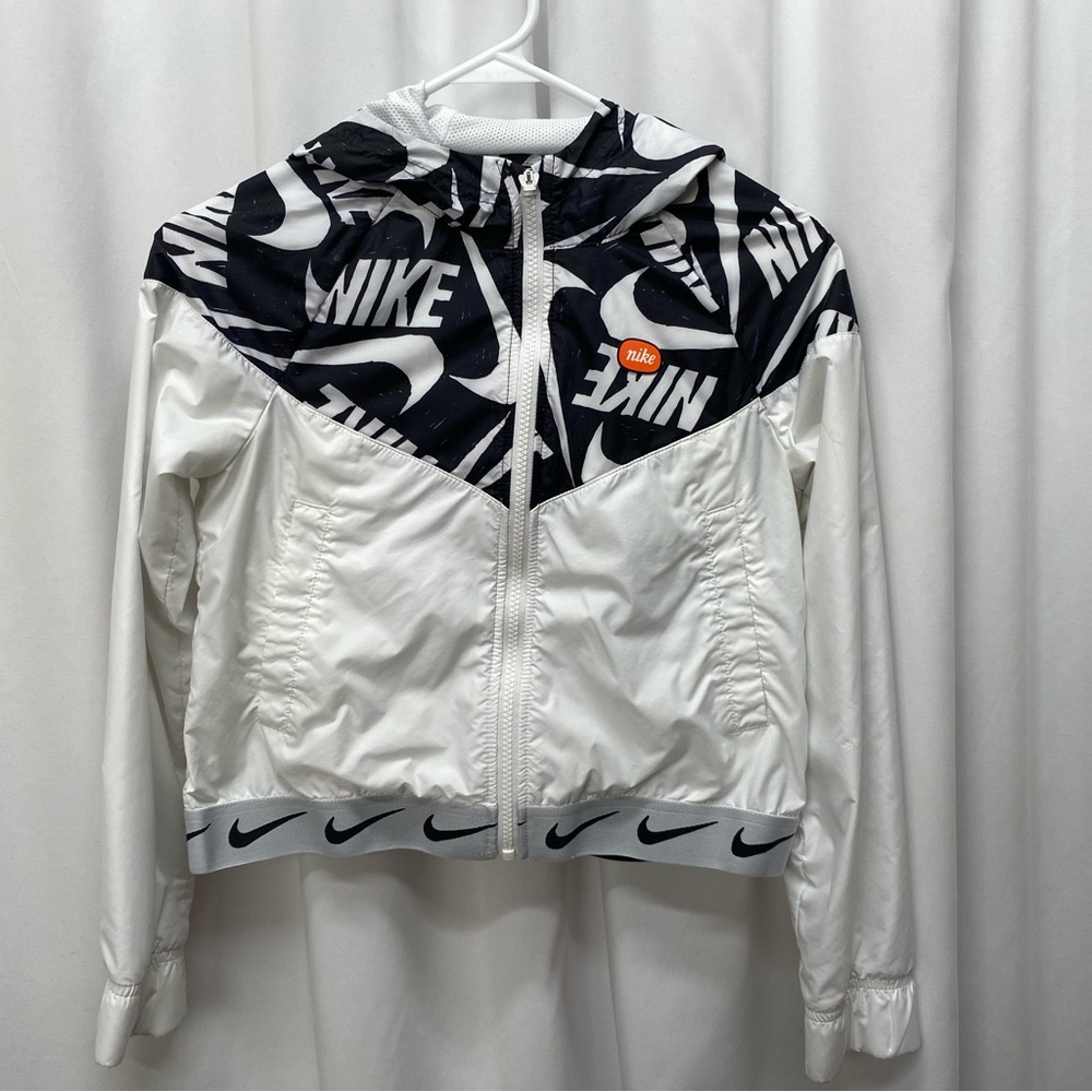 Nike girls size large cropped windbreaker jacket full zip large spell out
